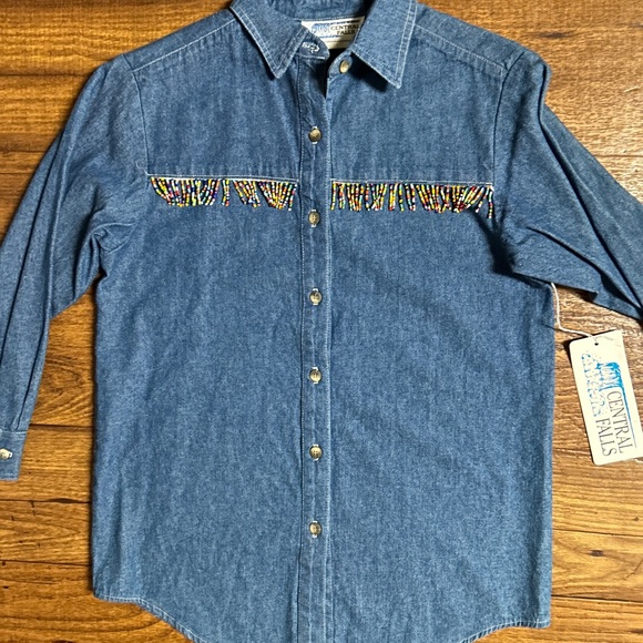 Central Falls • USA • Denim • Girl (Medium) • Blue • Beaded Fringe • Blouse •New - Picture 7 of 13